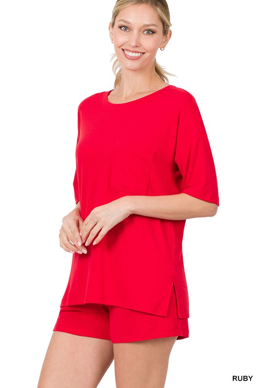 Zenana Drop Shoulder Top & Drawstring Waist Shorts Set