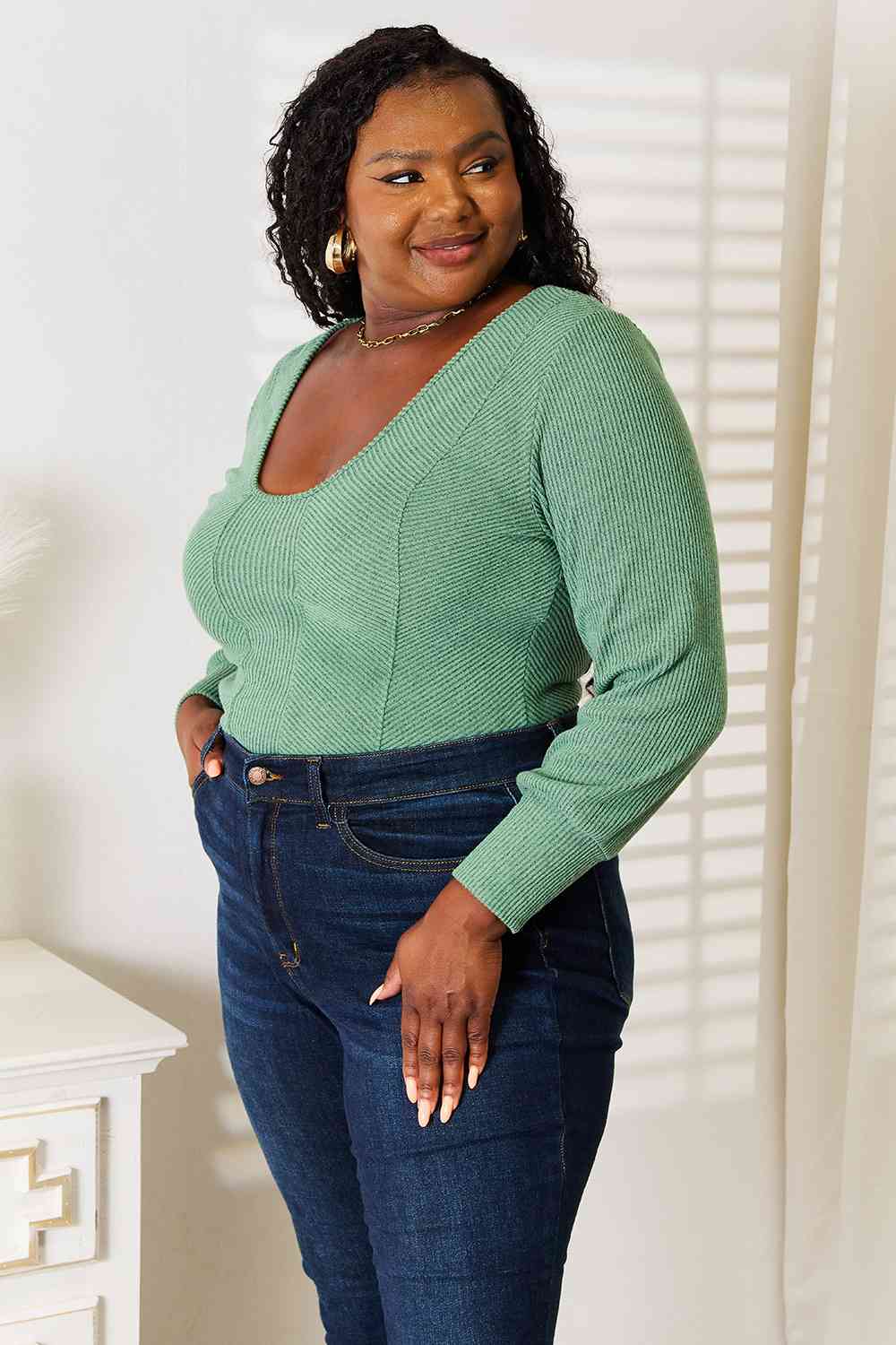 Flatter Me Scoop Neck Long Sleeve Top