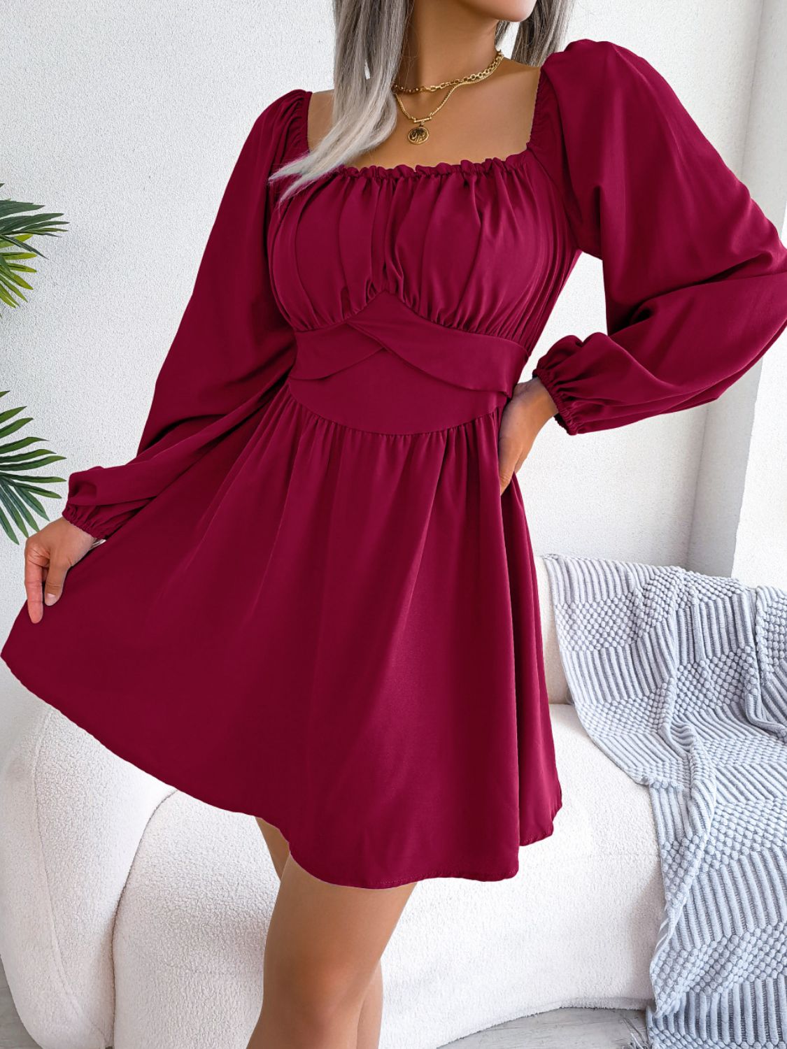 Tess Square Neck Balloon Sleeve Dress
