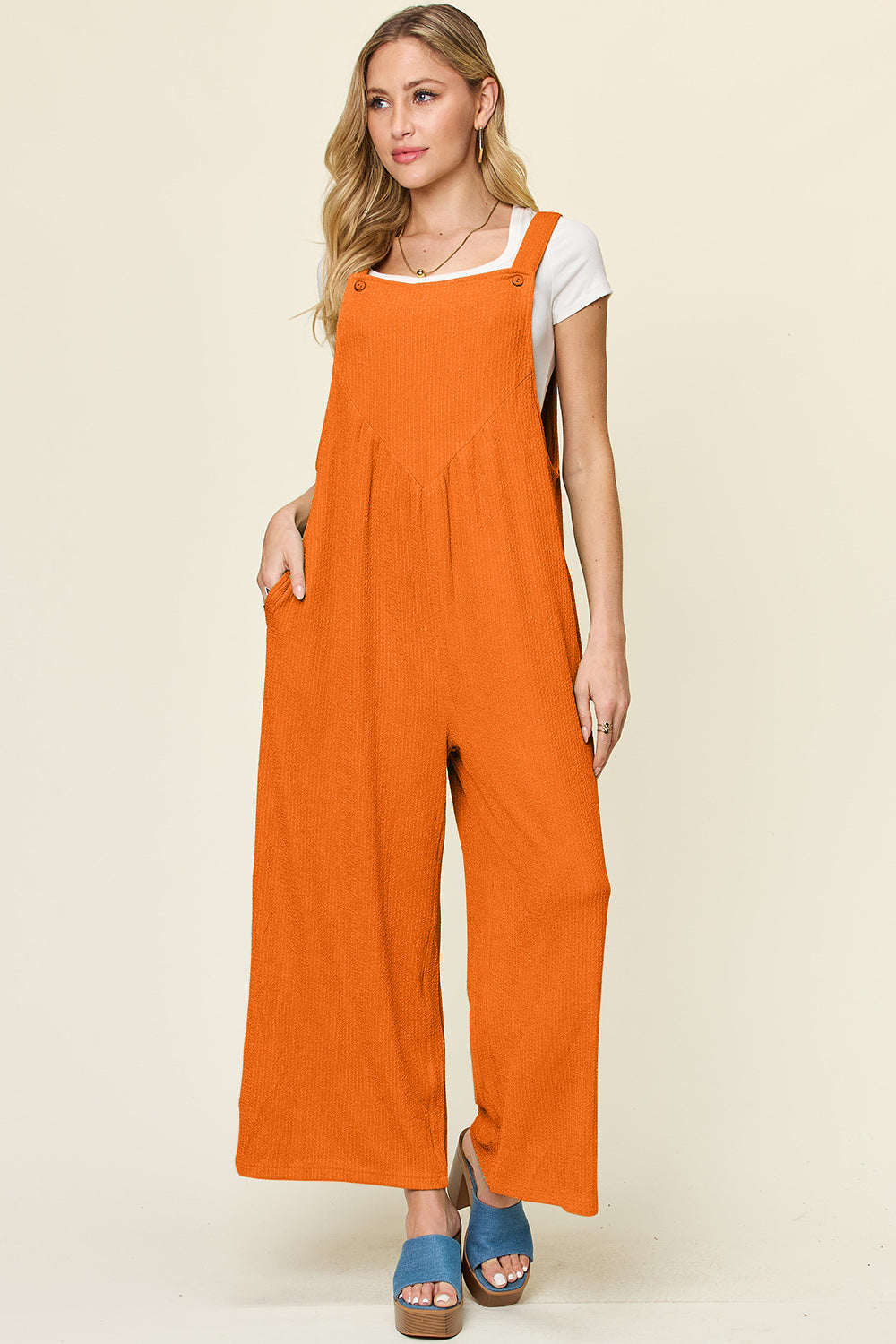 Double Take Full Size Texture Sleeveless Wide Leg Overall