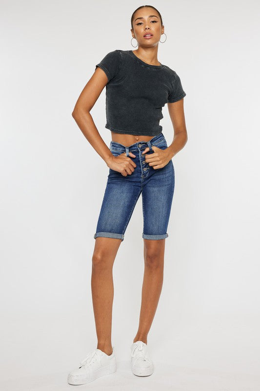 Kancan High Rise Cuff Bermuda Jeans