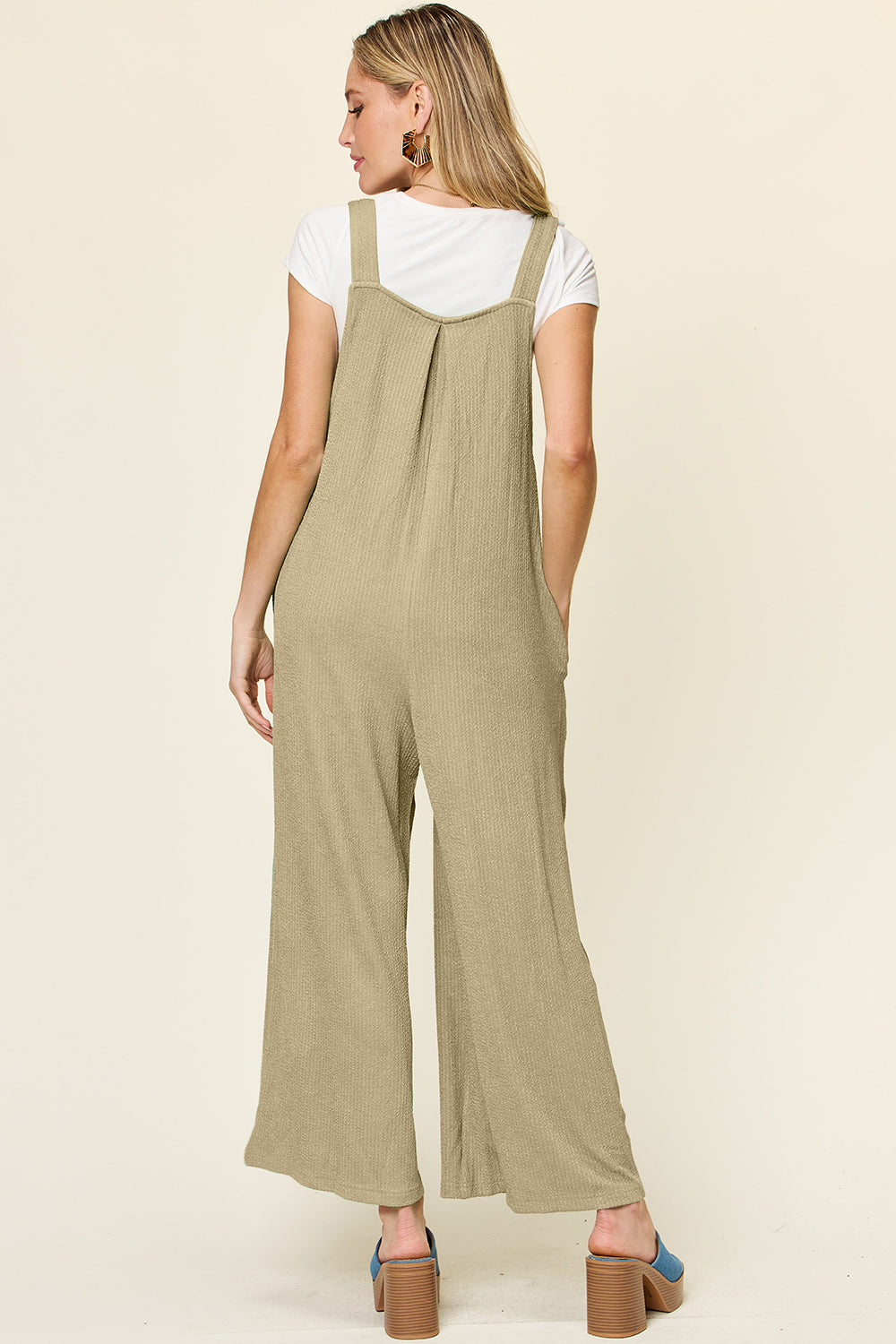 Double Take Full Size Texture Sleeveless Wide Leg Overall