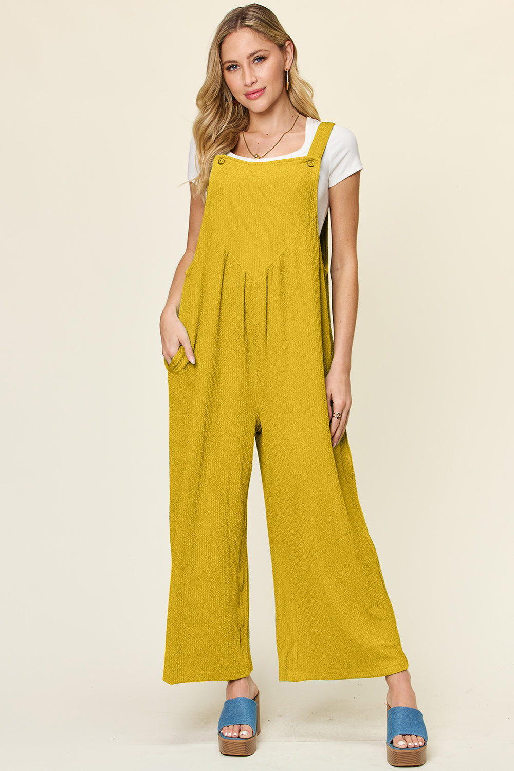 Double Take Full Size Texture Sleeveless Wide Leg Overall