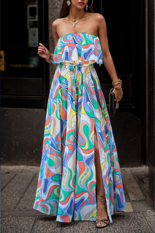 Tropicali Printed Tube Maxi Dress with Slit