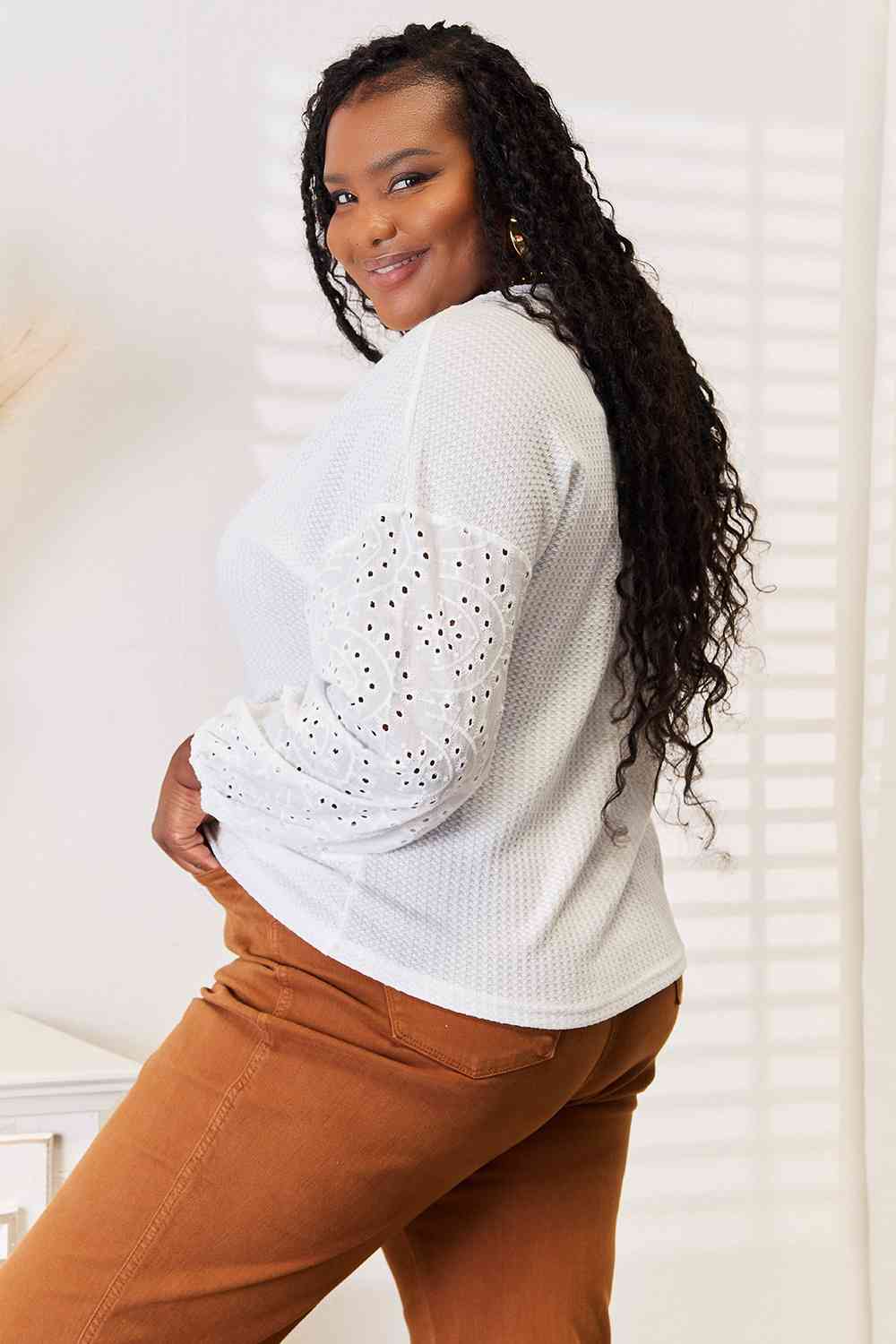 Pretty Me Eyelet Dropped Shoulder Round Neck Blouse