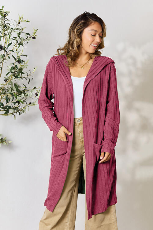 Cozy Babe Ribbed Open Front Long Sleeve Cardigan