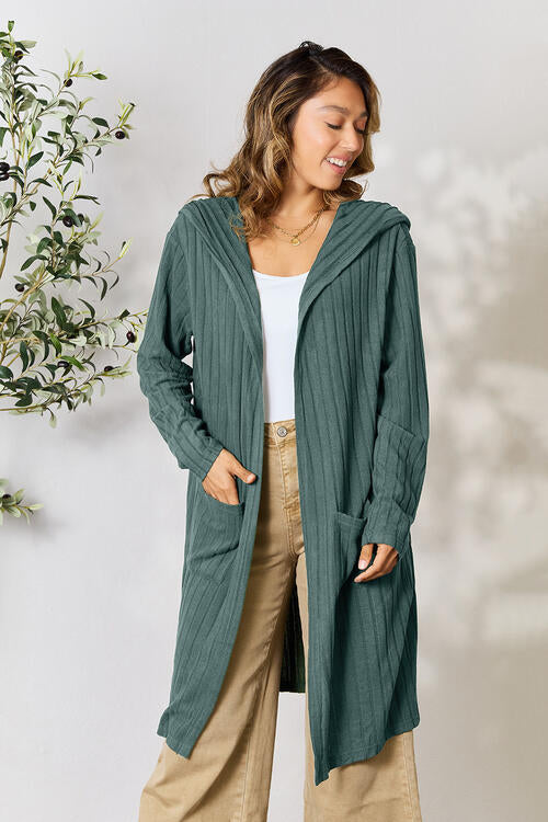Cozy Babe Ribbed Open Front Long Sleeve Cardigan