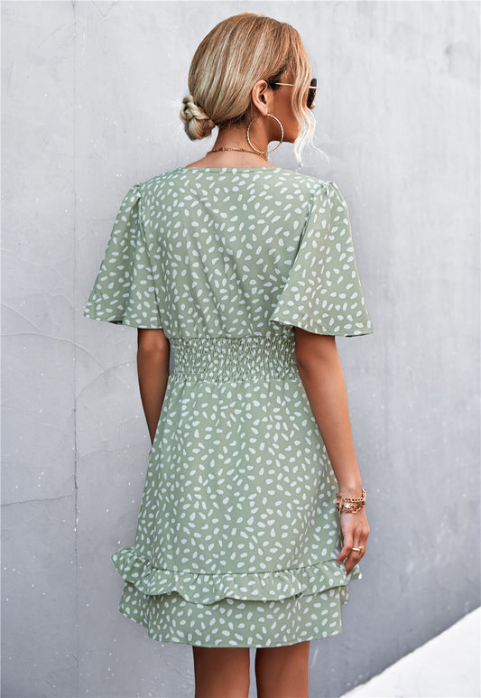 Smocked Waist Layered Surplice Dress