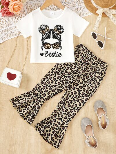 Girls BESTIE Shirt and Leopard Pants Set