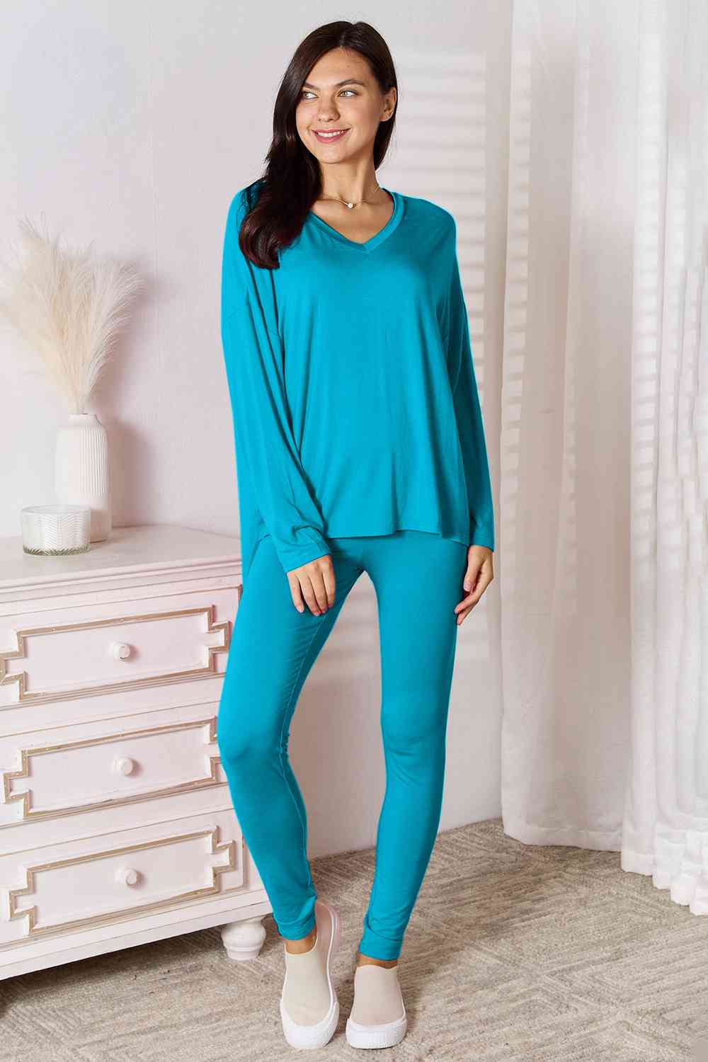 Comfy Loungin V-Neck Soft Long Sleeve Top and Pants Set