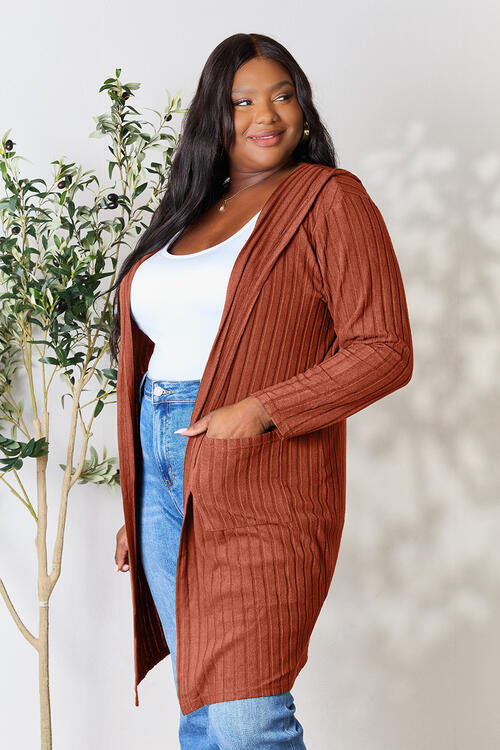 Cozy Babe Ribbed Open Front Long Sleeve Cardigan